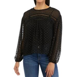 NWT Gypsies and Moondust Women's Crochet Inset Woven Top, Black Gold size Small